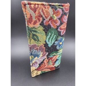 FLORAL TAPESTRY THREAD CHECKBOOK VINTAGE 90S BIFOLD BLACK MULTICOLOR WALLET ACC